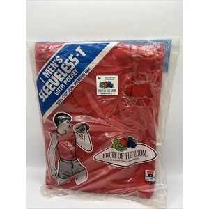 Vintage Fruit Of The Look Sleeveless Shirt Pocket Red Men's Medium 1987 USA Read